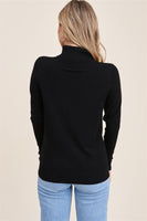 Basic Turtleneck Sweater with Cuff Buttons-Black