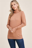 Basic Turtleneck Sweater with Cuff Buttons-Camel