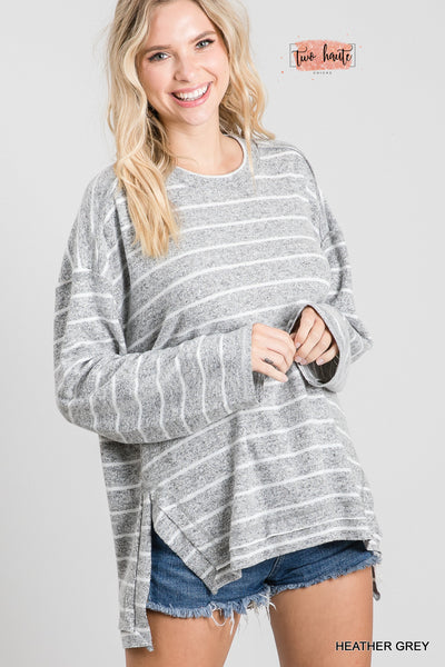 Grey with White Stripe Long Sleeve Top