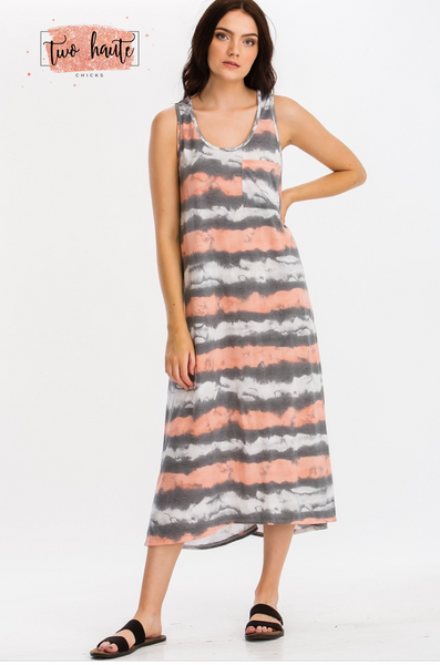Tie-dye stripe print tank top long dress
