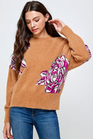 Rust Sweater with Floral Detail