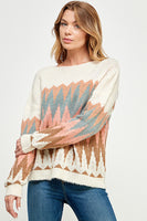 Cream Sweater with Desert Tone Chevron Design