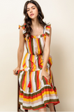 Fluttery Mixed Color Striped Dress