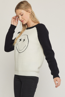 In Stock Smiley Face Long Sleeve Knit Raglan Sweater