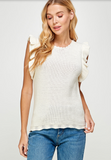 Cream Flutter Sleeve Sweater Top