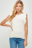 Cream Flutter Sleeve Sweater Top
