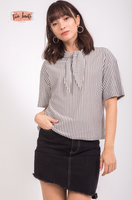 Striped Woven Top with Tie Detail