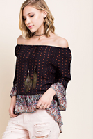 Black Off the Shoulder Top with Beaded Tassel