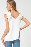Off White Sleeveless Tank with Ruffle Detail at the Shoulder