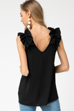 Black Sleeveless Tank with Ruffle Detail on Shoulder