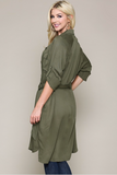 Long Sleeve Button Down Shirts Dress with D-Ring Belt and Pockets