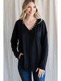 Solid Thermal Top with Button Detail in Black