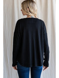 Solid Thermal Top with Button Detail in Black