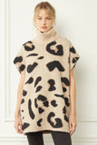 Leopard Print Turtleneck Sleeveless Sweater